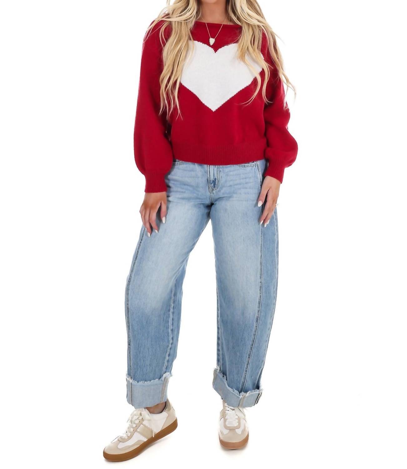 Le Lis - Simply Yours Off Shoulder Heart Sweater