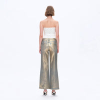 Bayeas Metallic High Waist Wide Leg Jeans in golden blue - women's jeans - detail view