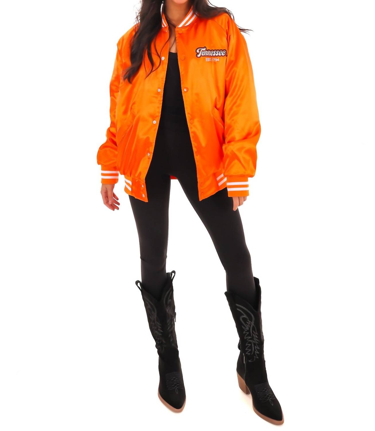 LivyLu Vols Embroidered Satin Jacket in orange - women's jacket - view 5