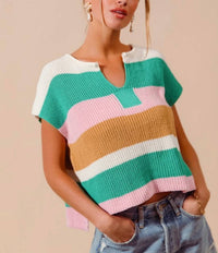 So Me - Stripe Loose Fit Sleeveless Sweater Top