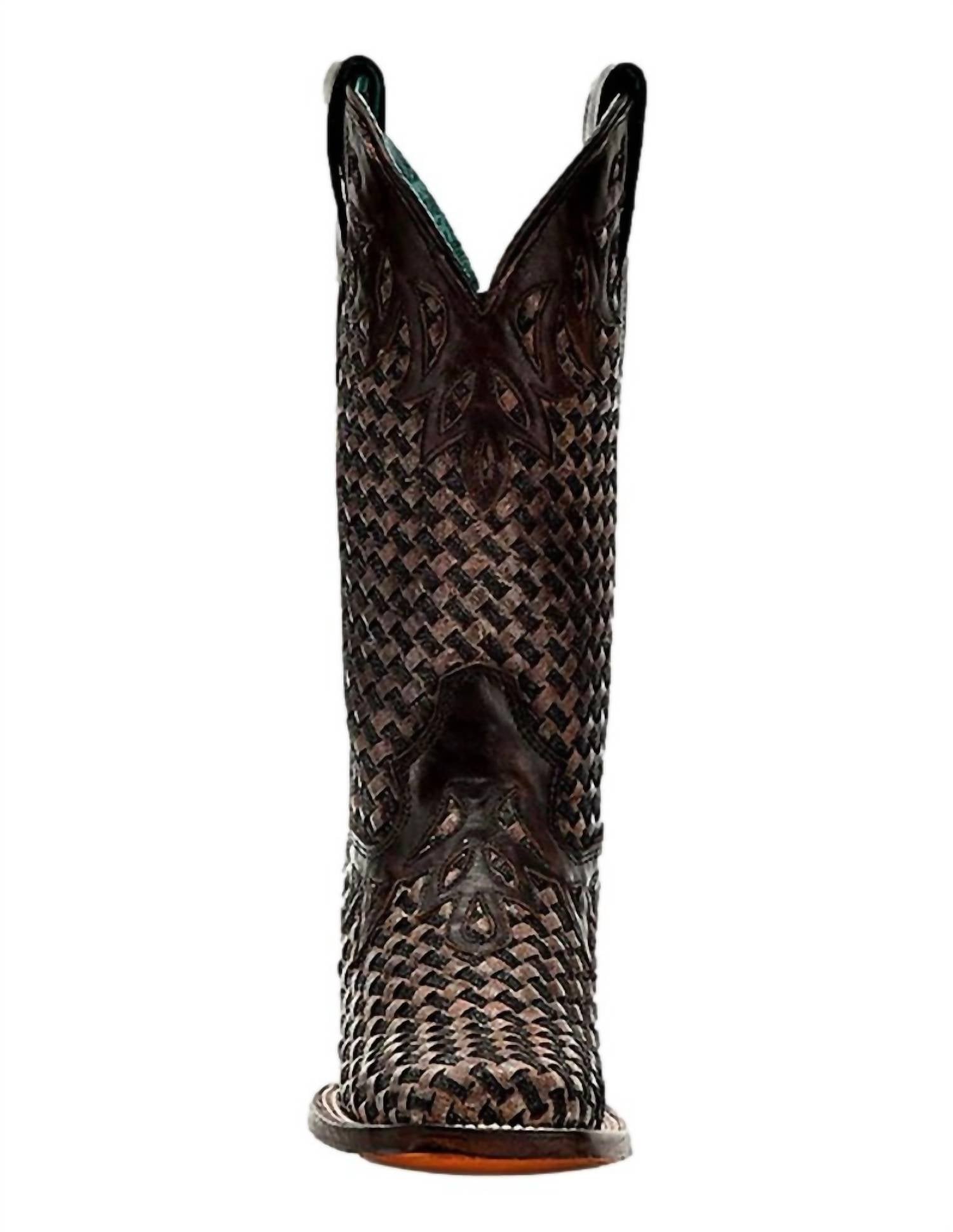 Corral Women's Glitter Woven Fashion Square Toe Boot in chocolate - women's shoe - alternate view