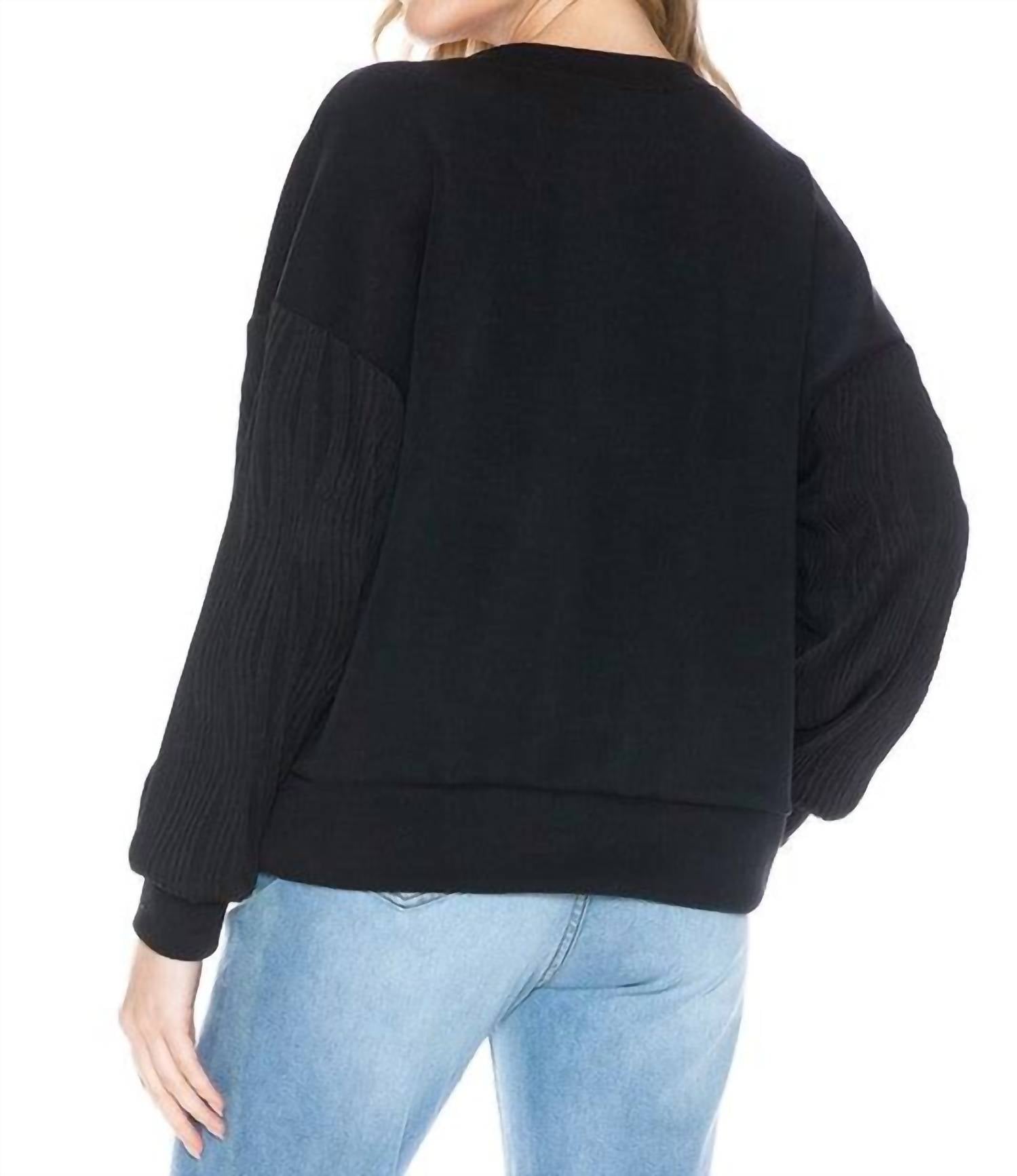 ariella V-neck Top With Contrast Sleeve in black - women's sweater - view 4