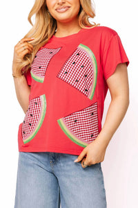 Queen Of Sparkles - Gingham Watermelon Short Sleeve Tee