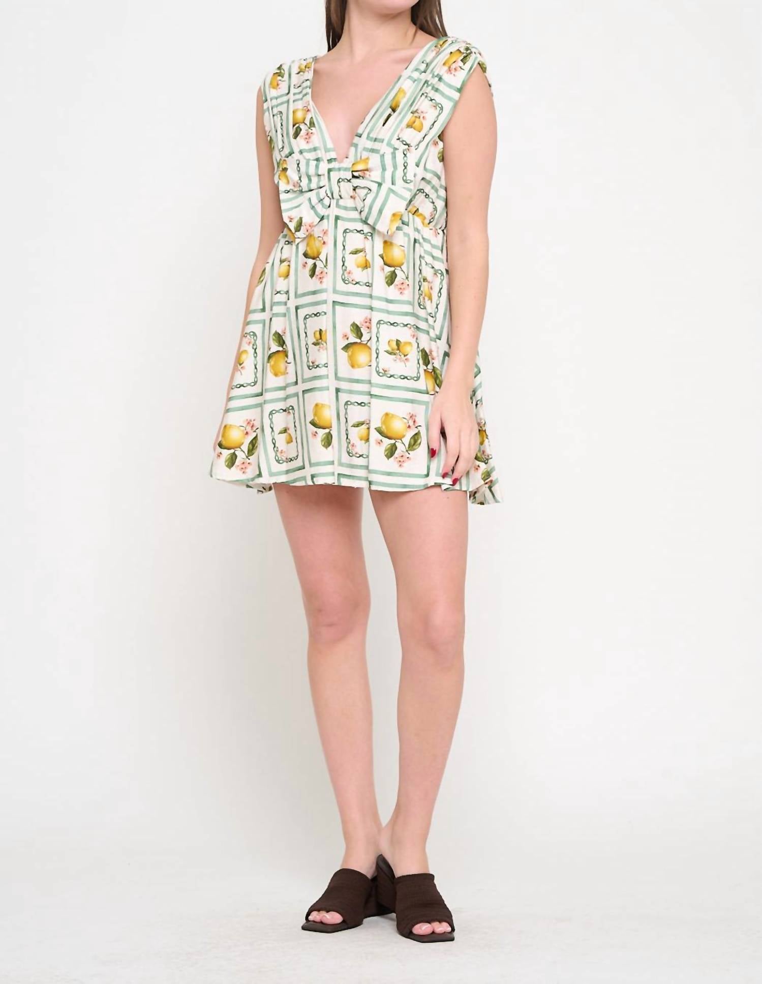 Meet Me In Santorini - Lemon Grove Delight Bow Dress