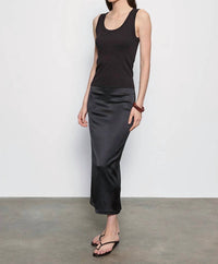 Enza Costa Supima Baby Rib Tank in black in black - women's tank top - alternate view