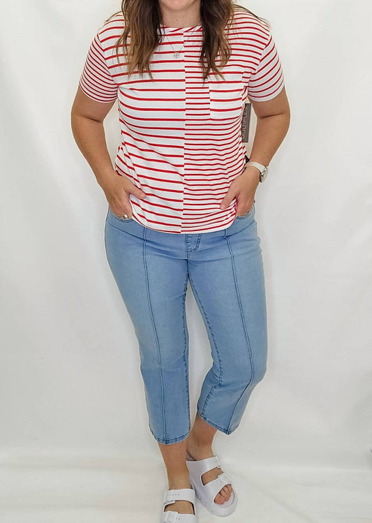 Multiples - Pintuck Flare Crop Jeans