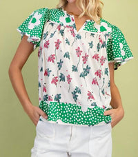 Gigio - Mixed Print Short Sleeve Top