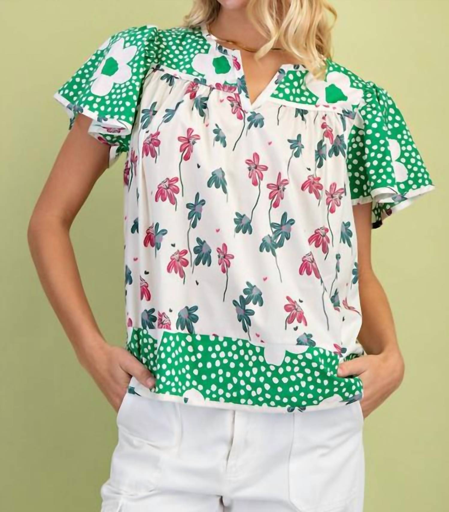 Gigio - Mixed Print Short Sleeve Top