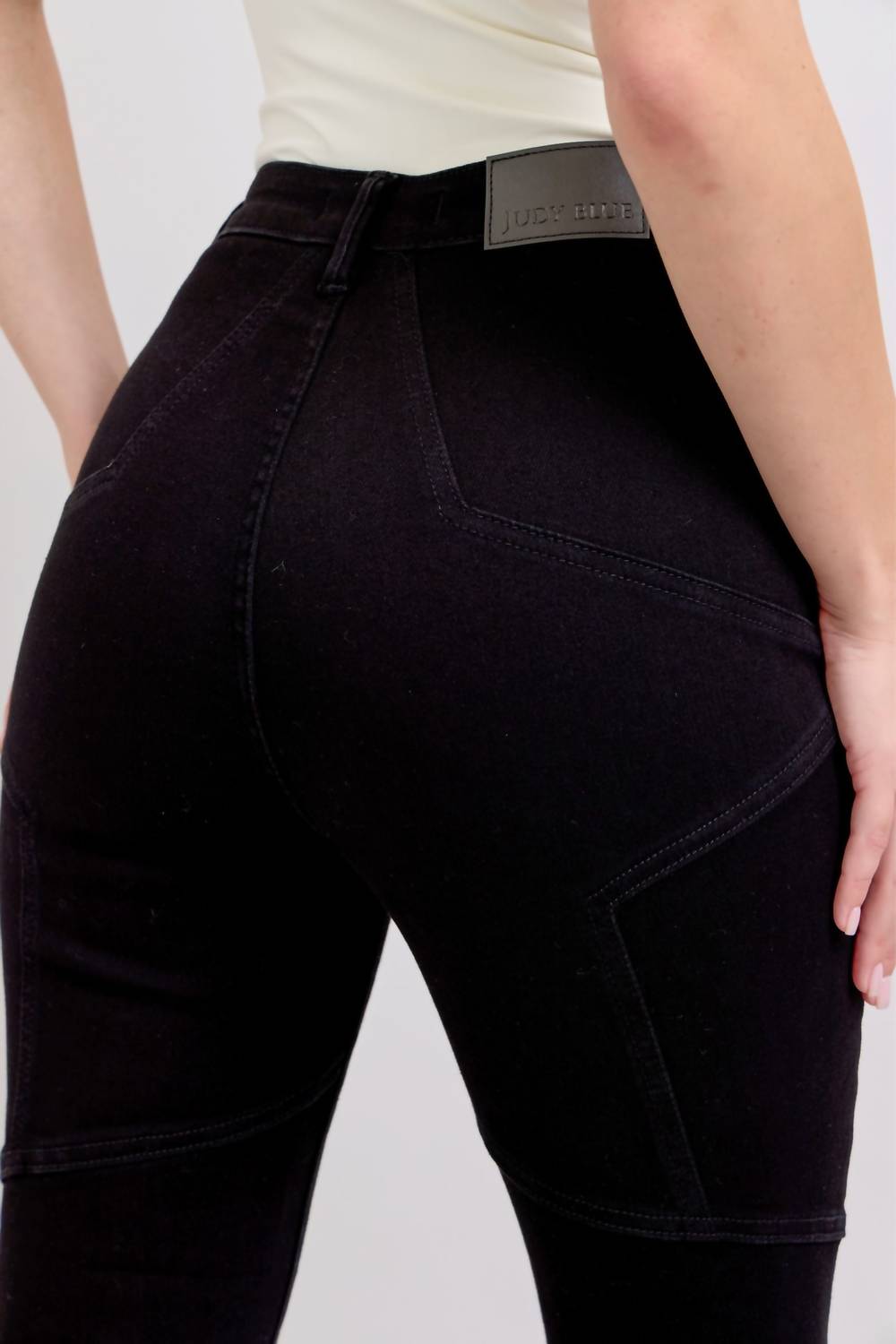 Judy Blue High Waist Star Seam Detail Flare Jeans in black - women's jeans - view 5