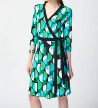 Joseph Ribkoff - Retro Geometric Print Waist Tie Shift Dress