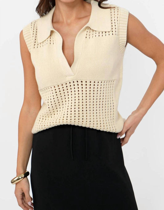 Greylin - Collared Sleeveless Pointelle Knit Top