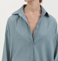 Hyde & Stone Classic Wool Long Sleeve Shirt in sky blue - women's shirt - view 7