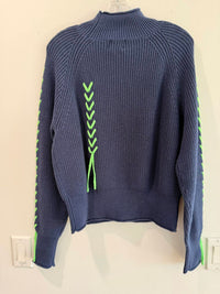 Wispr Women's Presley Plait Mock Neck Sweater in navy neon green - women's sweater - view 4
