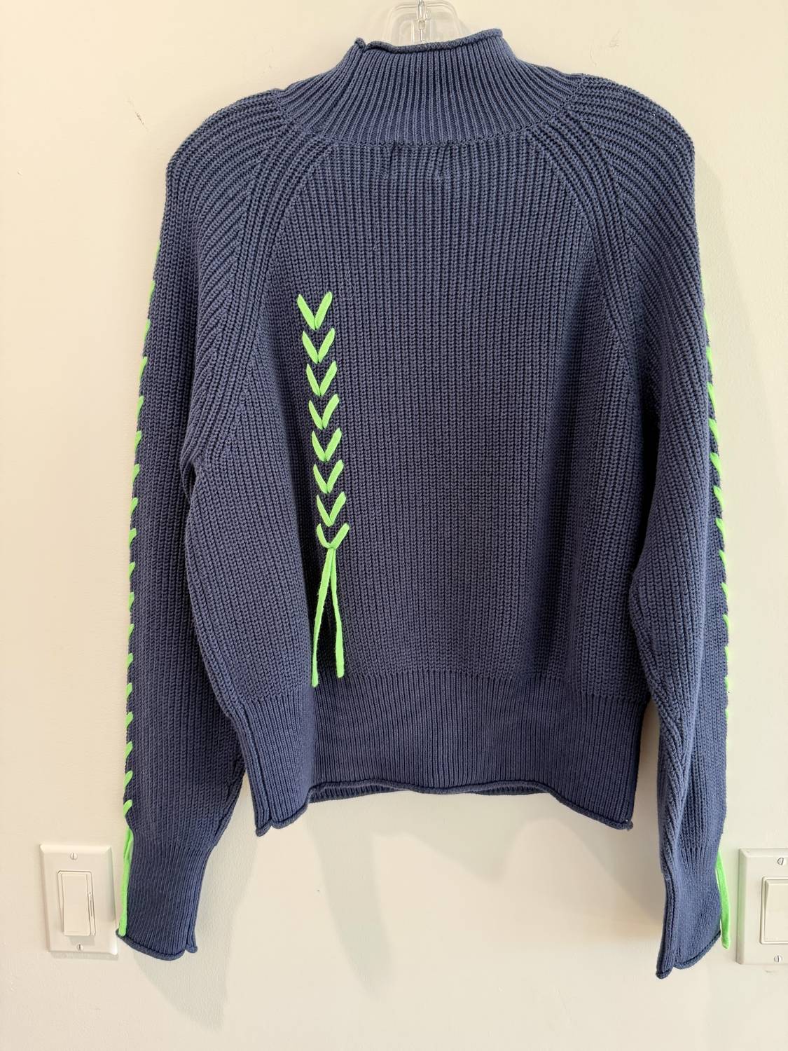 Wispr Women's Presley Plait Mock Neck Sweater in navy neon green - women's sweater - view 4