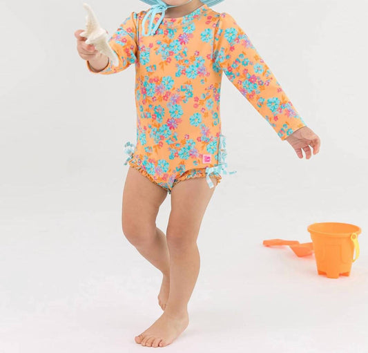 Rufflebutts - Girls Vibrant Valley Long Sleeve One Piece Rash Guard