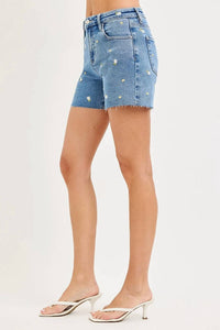 Risen - Floral Embroidered Denim Shorts