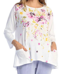 Jess & Jane Gloria Mineral Washed Patch Pocket Top in white - women's shirt - detail view