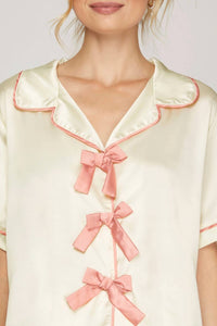 She + Sky - Satin Short Sleeve Pajama Set