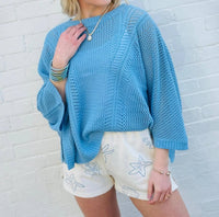 Sweetkama - Hollow Knit Bat Sleeve Top