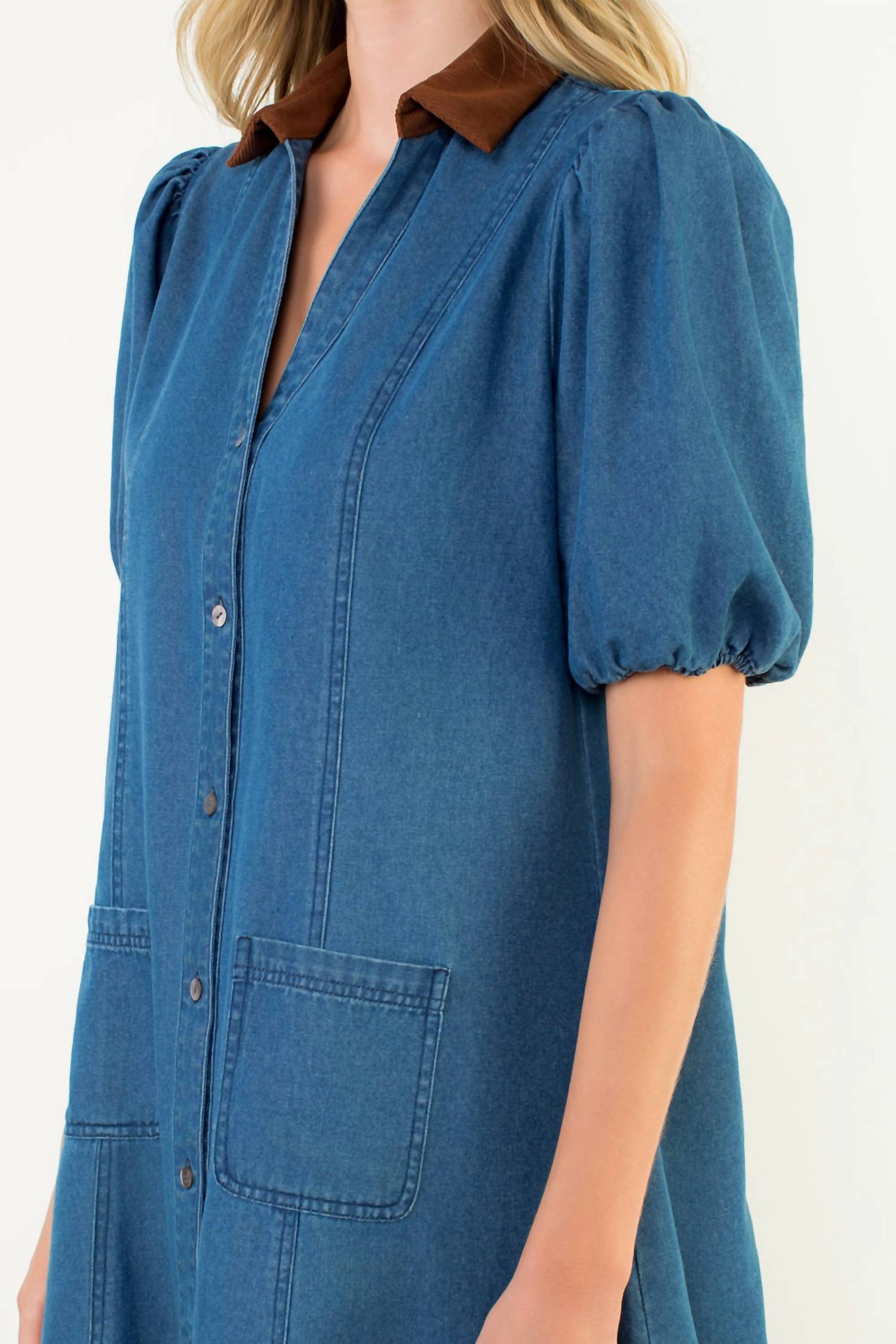 THML Mixed Media Denim Dress in blue - women's dress - view 6