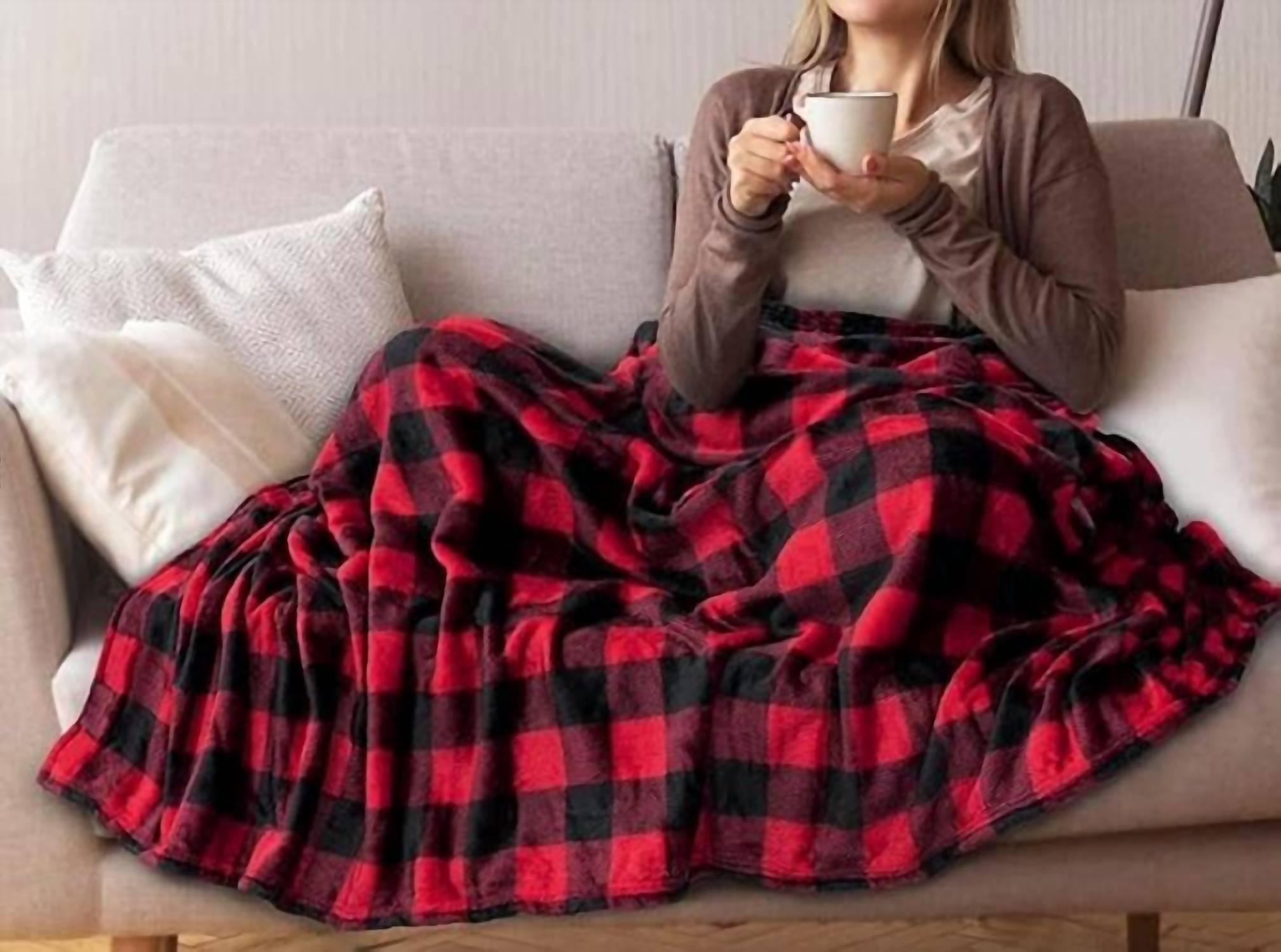 Pavilia - Buffalo Check Plaid Plush Fleece Blanket Throw