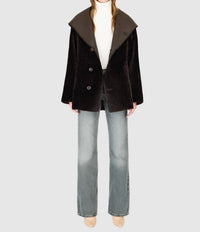 HiSO Cherez Reversible Shearling Jacket in chocolate silky - women's jacket - detail view