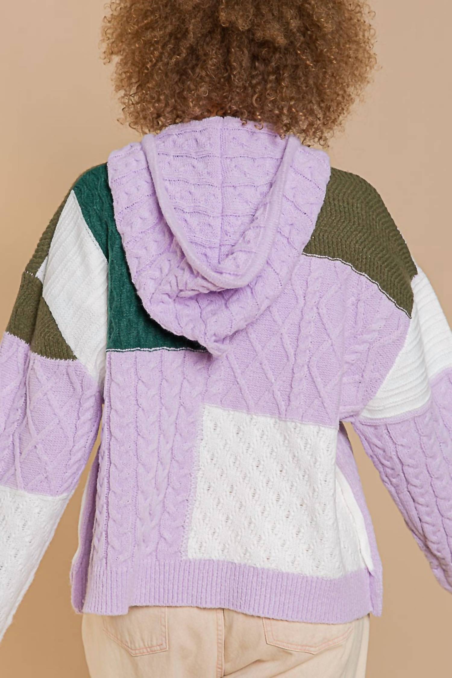 Pol - Color Block Knit Hoodie With Pocket
