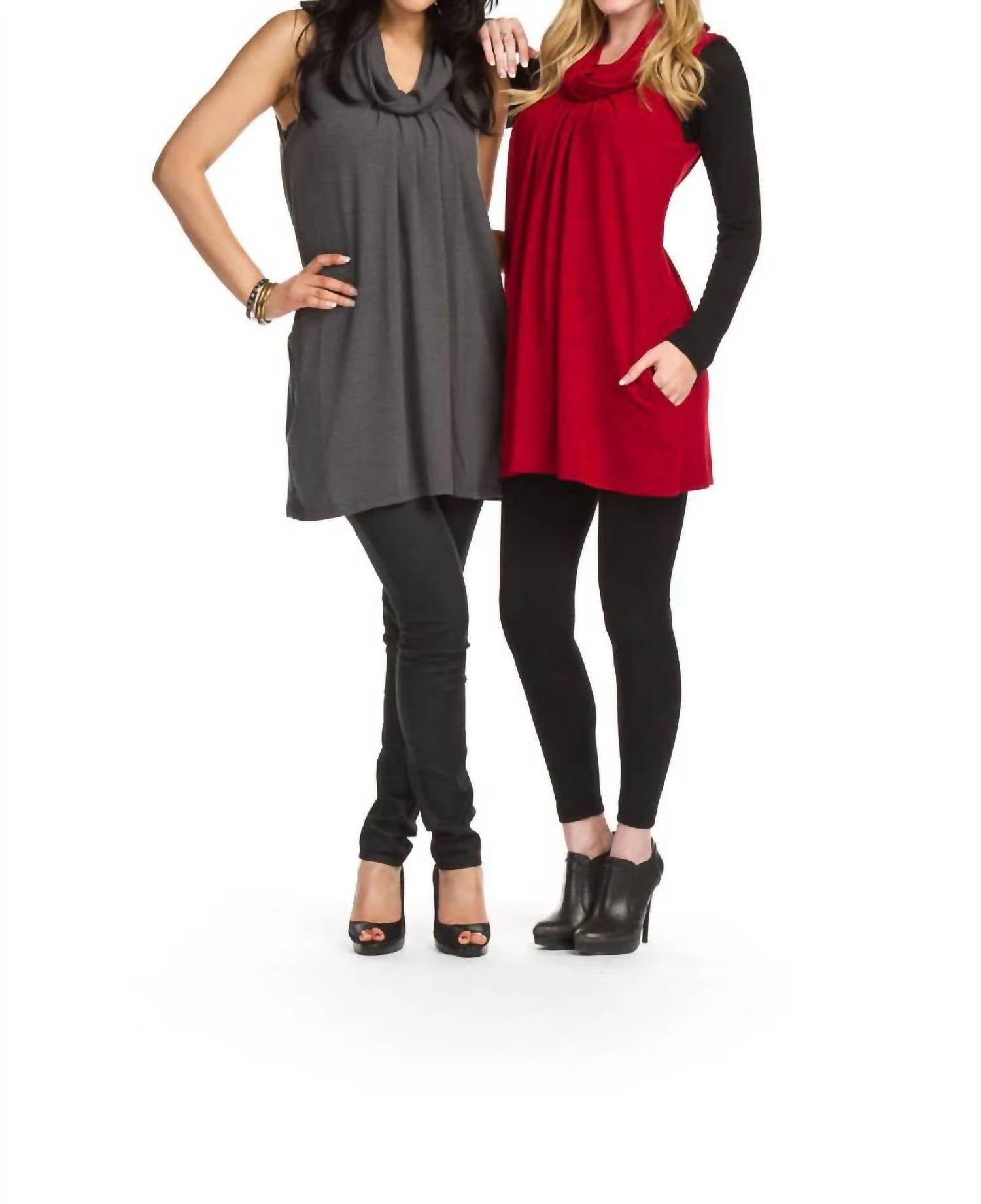 Papillon - Cowl Neck Pleat Front Solid Float Dress