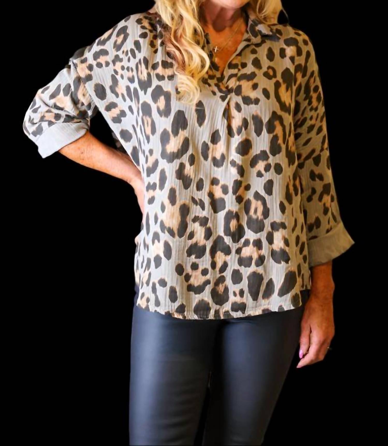 Look Mode Usa - Cheetah Print High Low Pullover Top