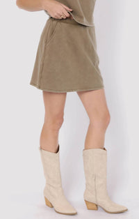 Sadie & Sage Little Games Washed Terry Mini Skirt in beige - women's skirt - alternate view