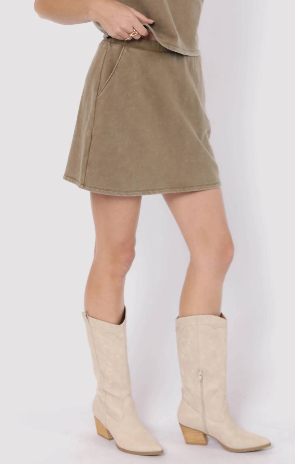 Sadie & Sage Little Games Washed Terry Mini Skirt in beige - women's skirt - alternate view