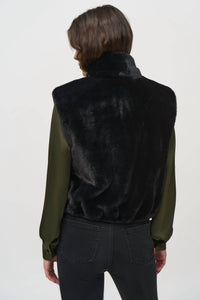 Joseph Ribkoff Faux Fur Crop Vest in black - women's jacket - detail view
