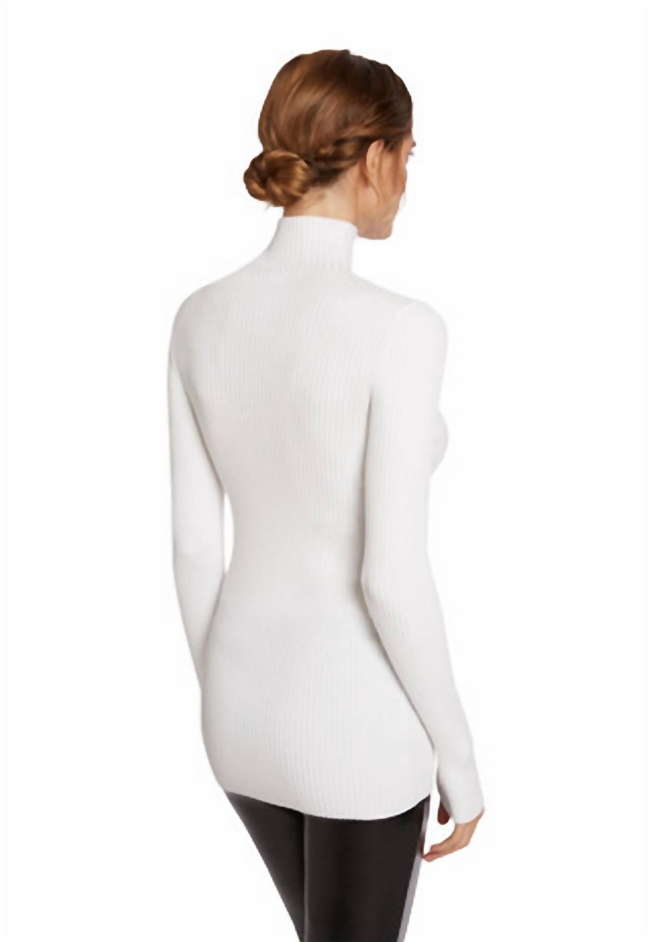 Wolford Viscose Rib Pullover in white - women's long sleeve top - detail view