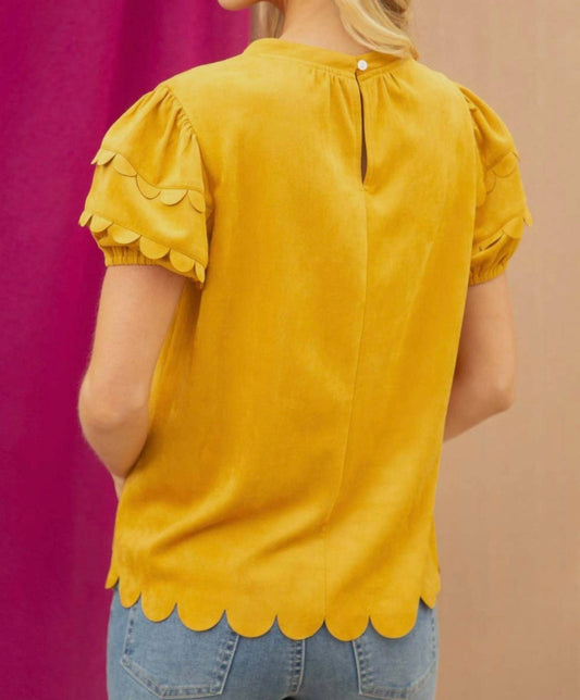 Voy - Scallop Detailed Suede Top