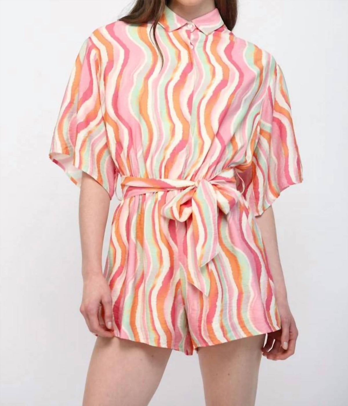 Fate - Stripe Button Down Romper