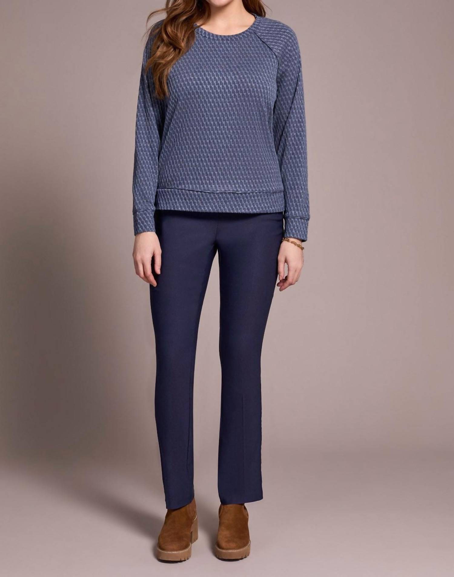 Tribal - Textured Knit Crew Neck Top