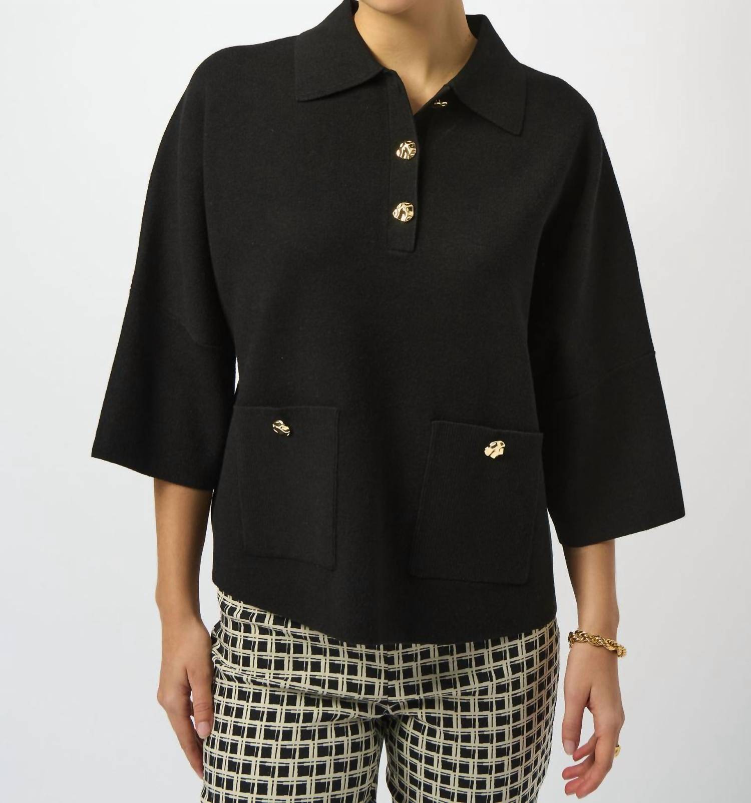 Joseph Ribkoff - Boxy Knit Pullover With Polo Collar