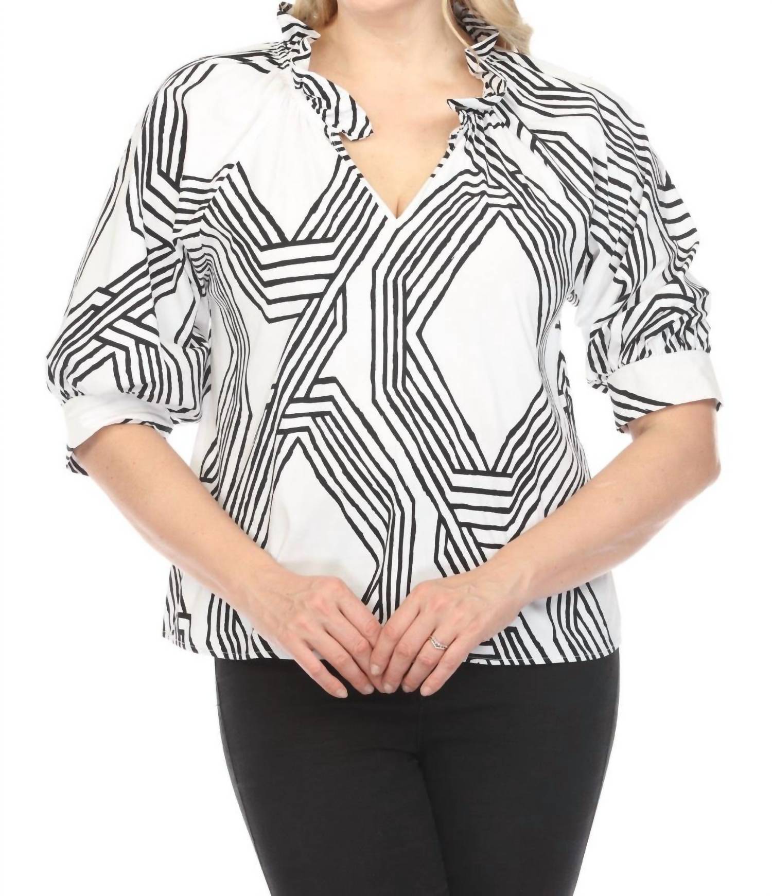 Joseph Ribkoff - Geometric Print Puff Sleeve Top