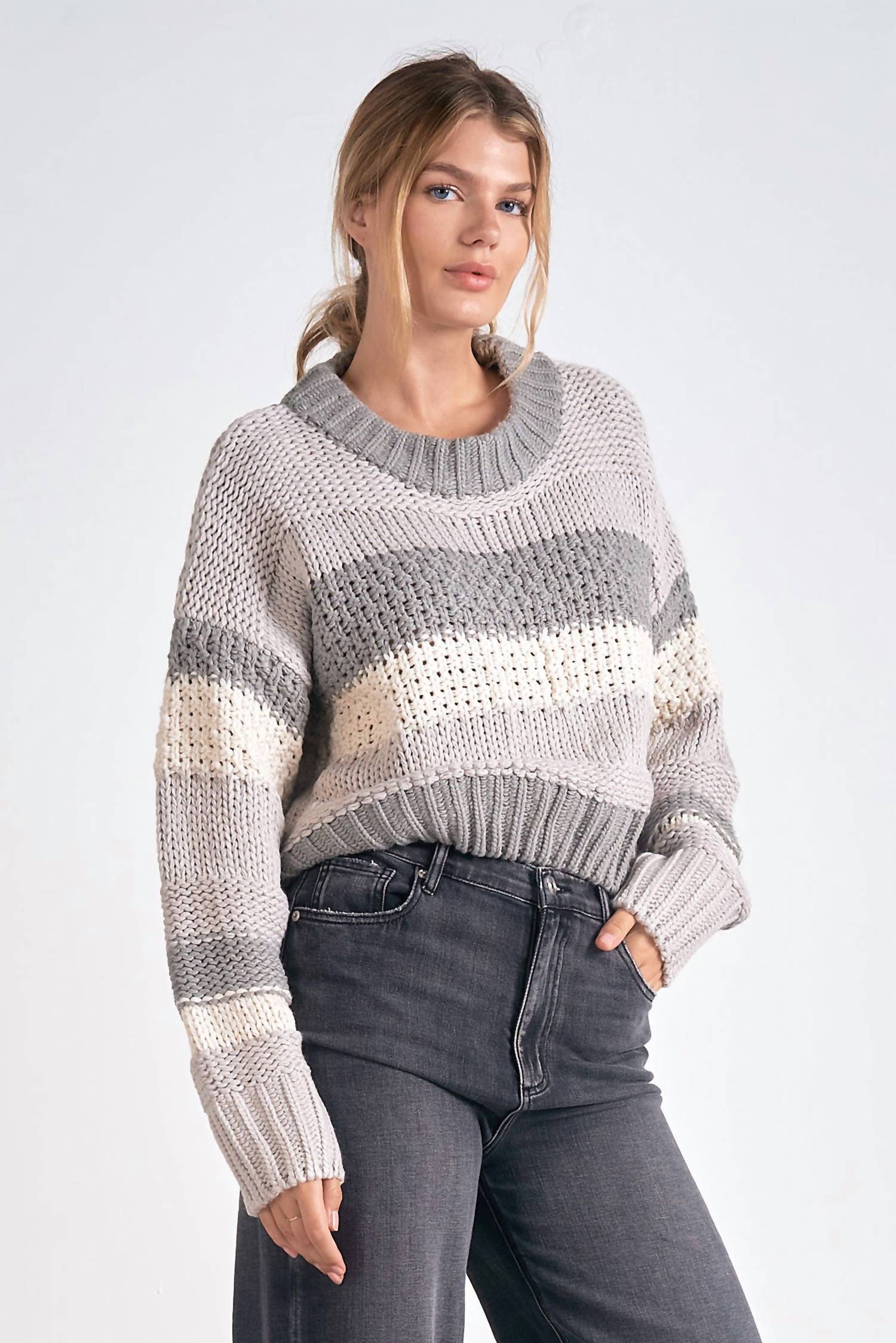 Elan - Cropped Stripe Sweater