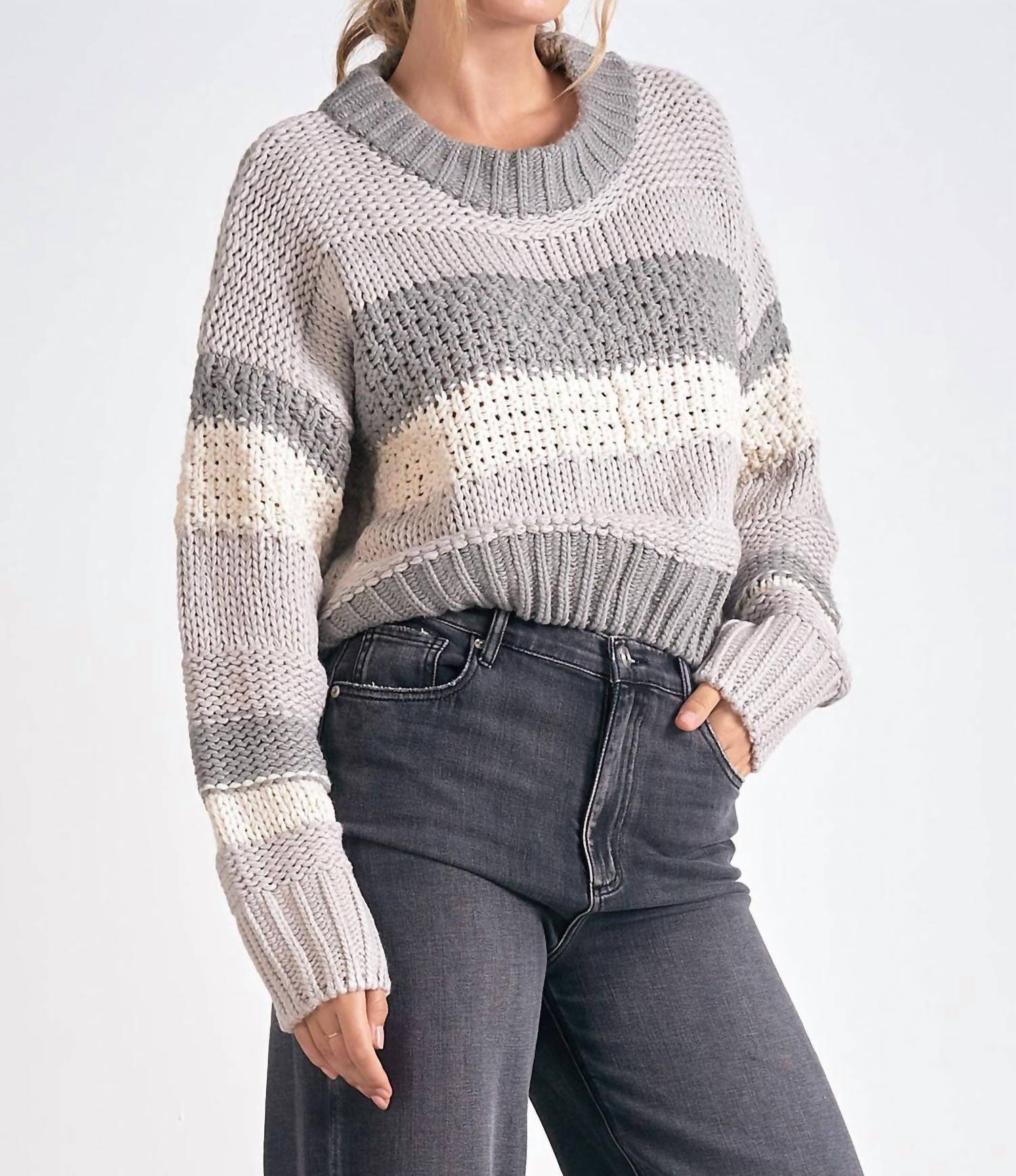 Elan - Cropped Stripe Sweater