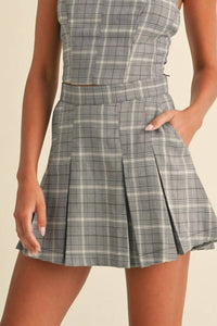 Klesis - Plaid Crop Top, Cropped Blazer, And Pleated Mini Skirt