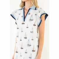 Thml - Flutter Sleeve Sailboat Pattern Dress