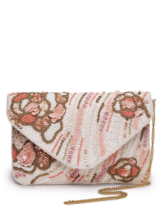 Treasure Jewels - Women's Shades Of Peach Beaded Clutch