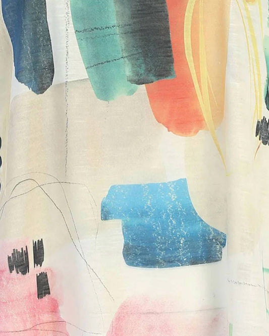 Jess & Jane - Women's Slit V-neck Chiffon Contrast Top