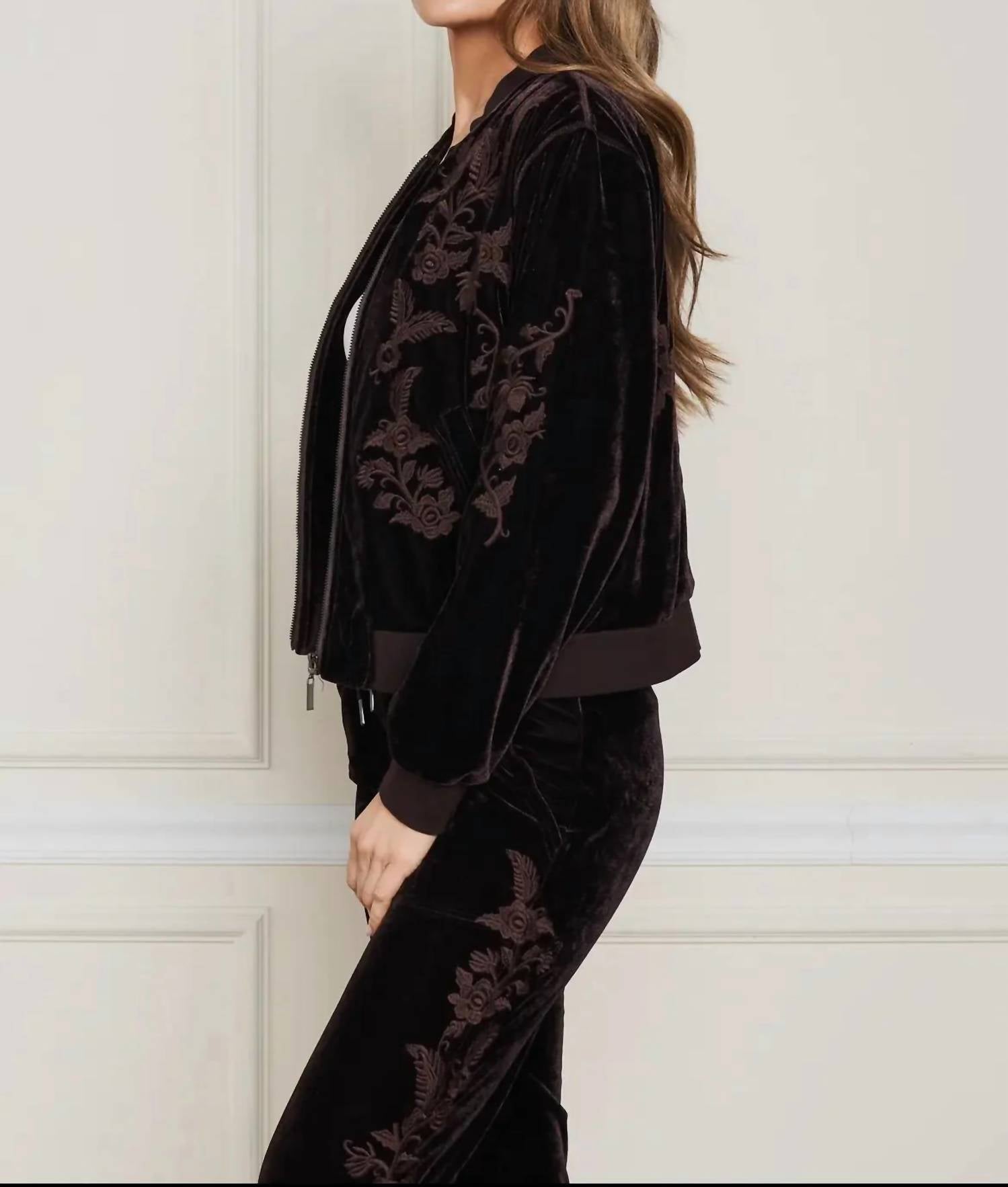 Paparazzi - Velvet Embroidered Bomber Jacket