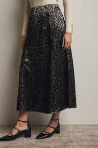 Forte - Leopard Print Satin Midi Skirt