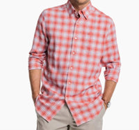 SOUTHERN TIDE Flannel Reddick Plaid Sportshirt in dusty coral - men's long sleeve top