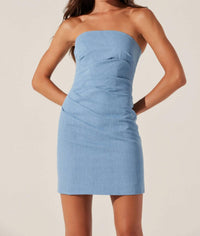ASTR Mazzei Strapless Denim Dress in light blue - women's dress - view 4