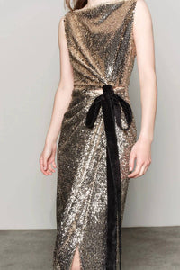 SIMKHAI Felicity With Bow Tie Gown in gold - women's dress - view 7