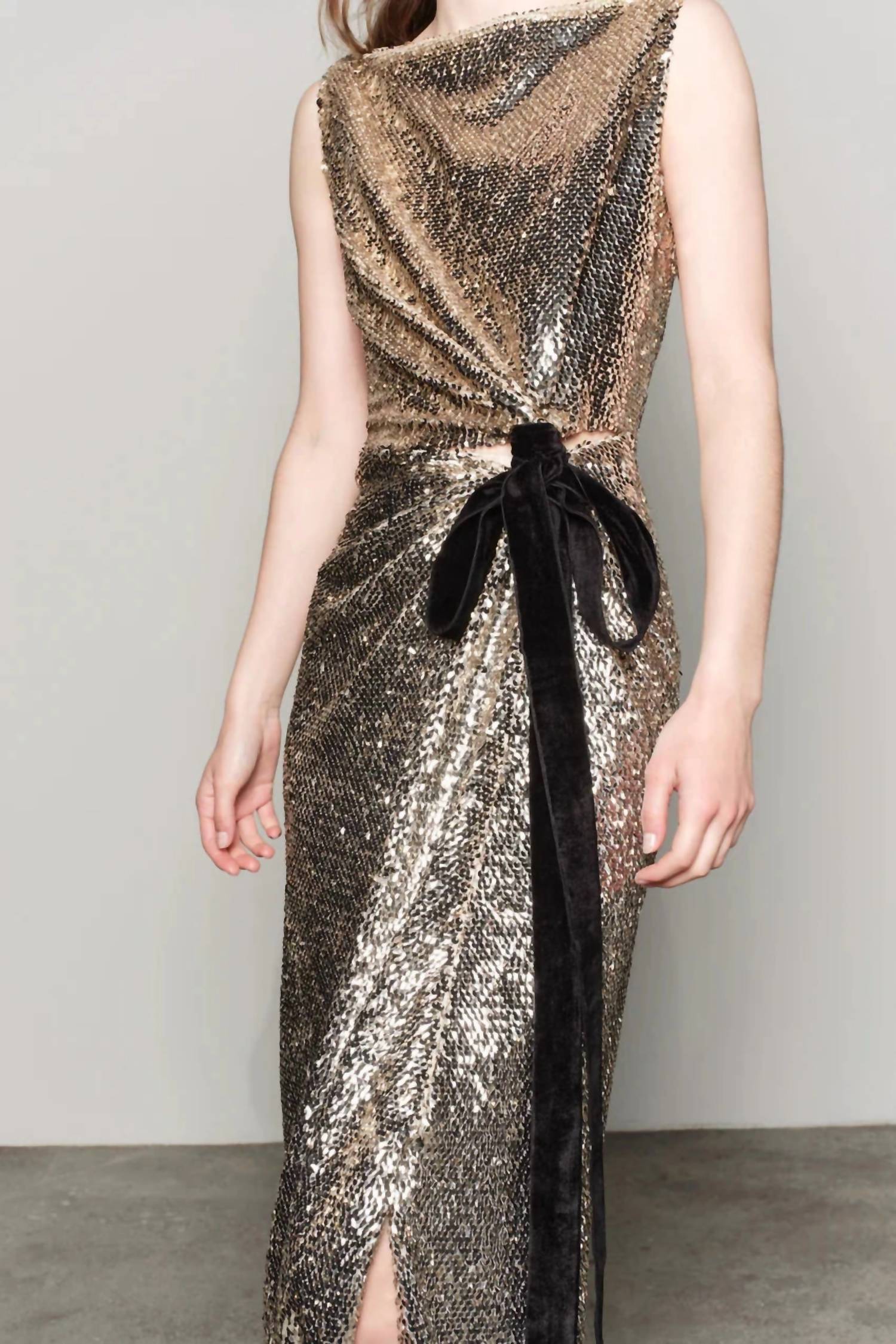 SIMKHAI Felicity With Bow Tie Gown in gold - women's dress - view 7